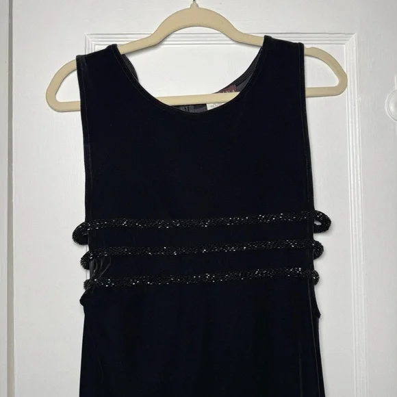 Vintage Marina Elegant Black Sleeveless Velvet Formal Beaded Dress Size 8 Maxi